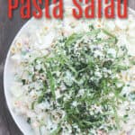 image for pinterest with text overlay recipe title Coleslaw Pasta Salad