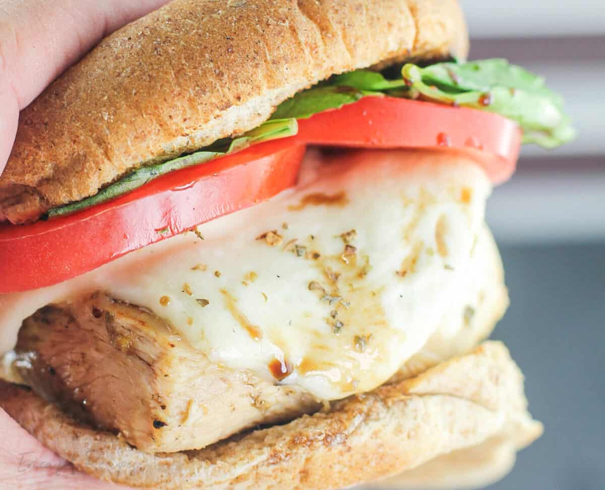close view of chicken sandwich