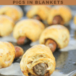 image for pinterest with text overlay recipe title cinnamon roll pigs in a blanket