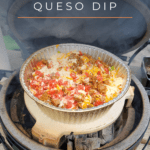 image for pinterest with text overlay recipe title smoked queso dip