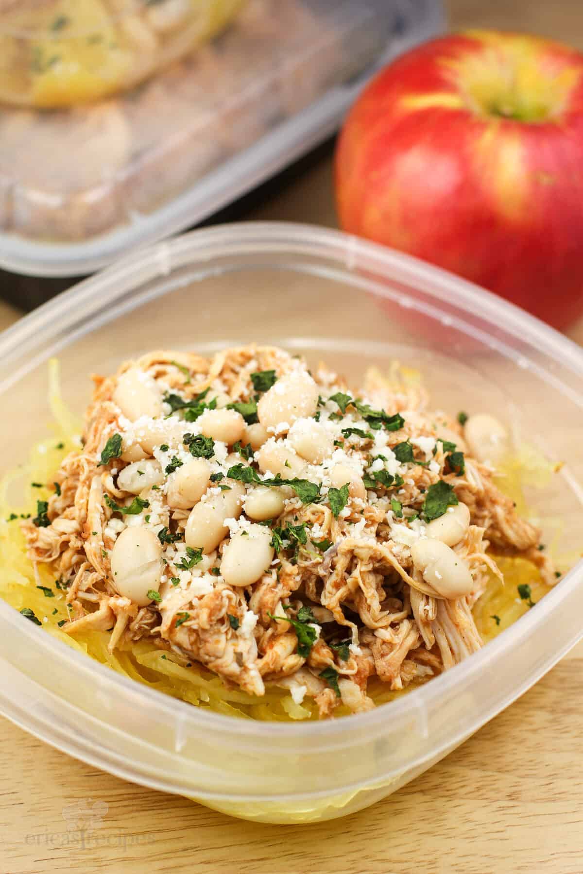 serving of chicken pizzaiola in plastic container