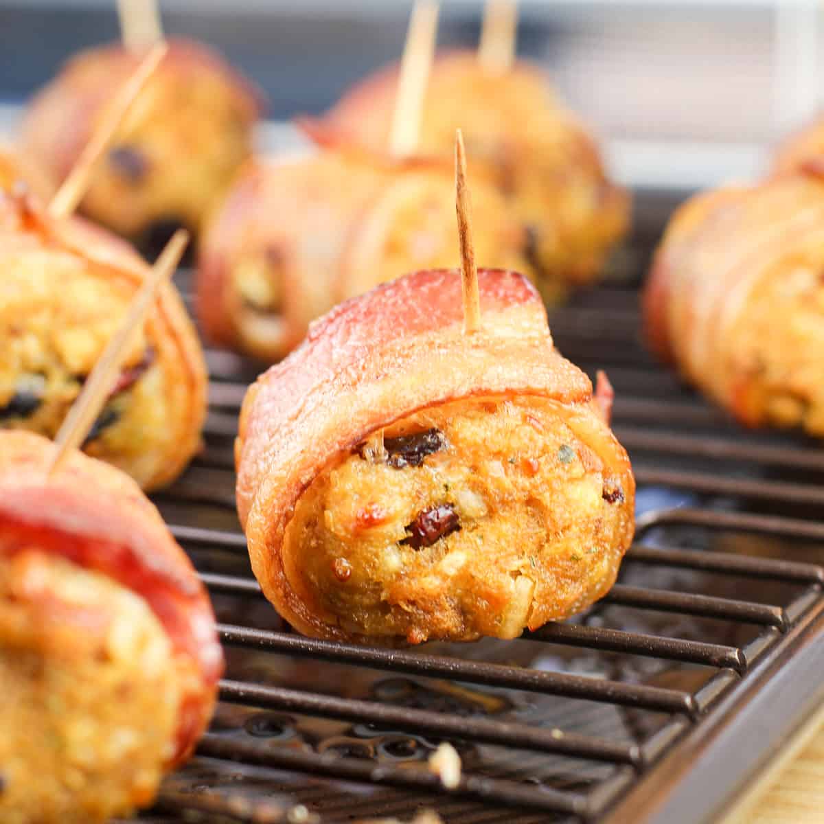 close view of stuffing meatball 