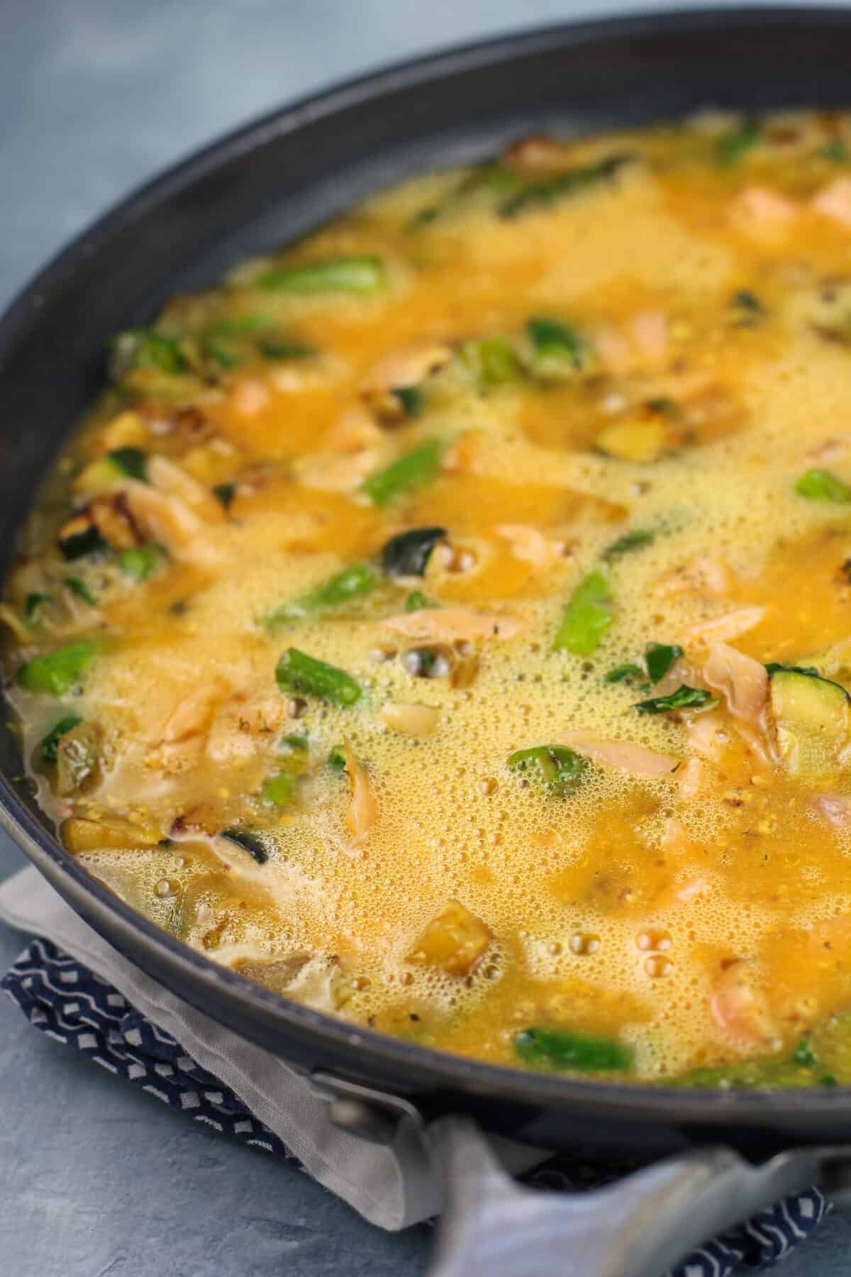 assembled recipe in pan before cooking