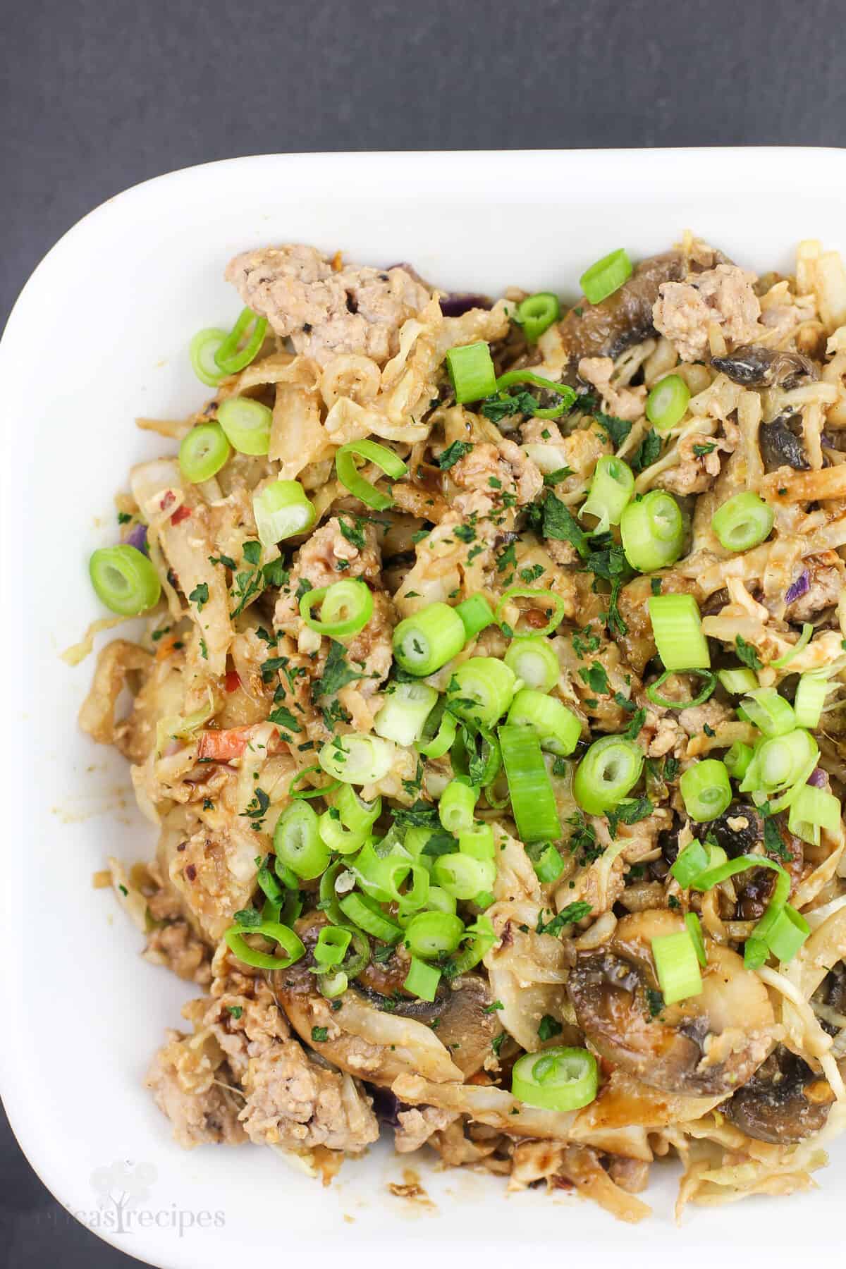 close view of prepared egg roll in a bowl