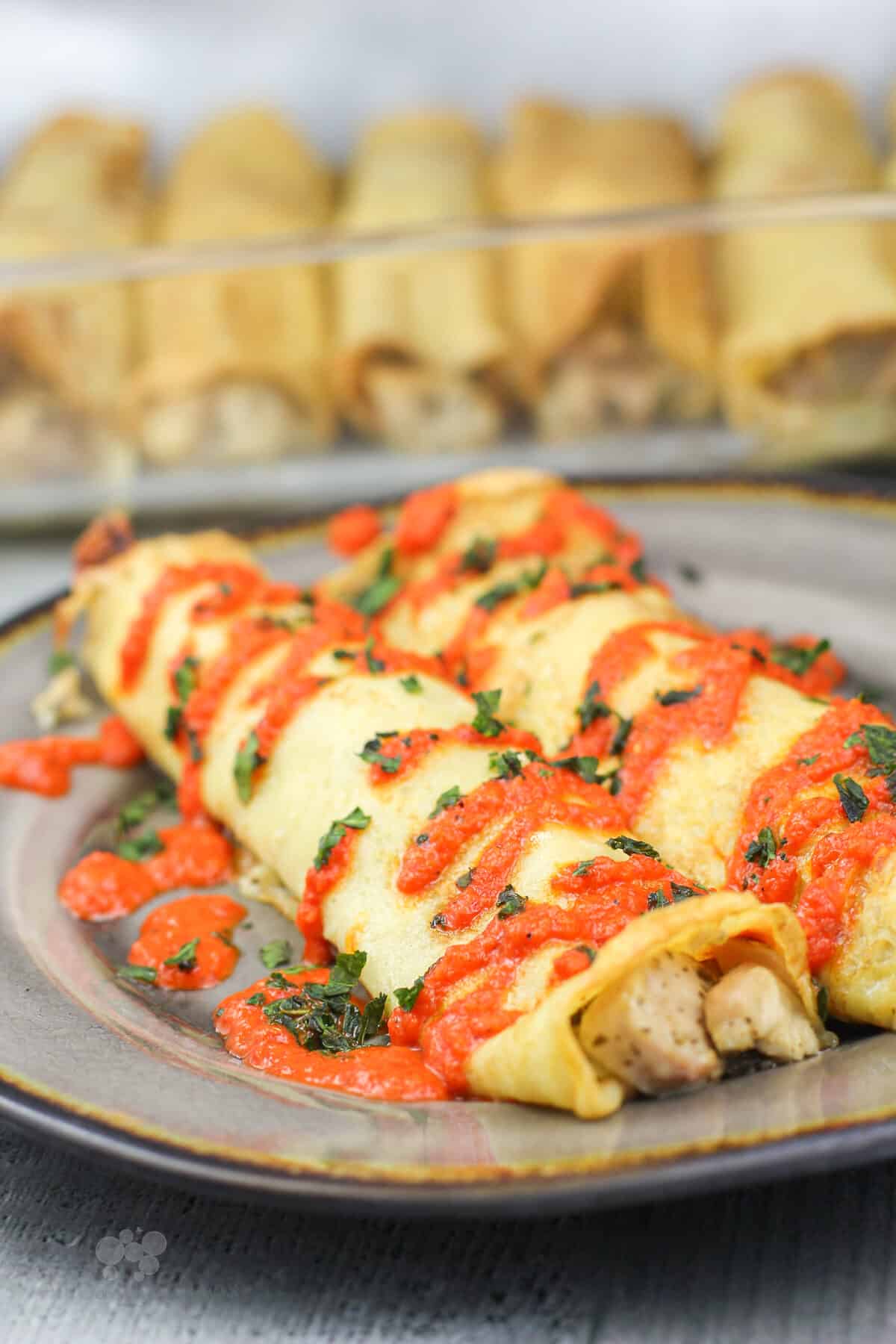portion of prepared crepes on dish