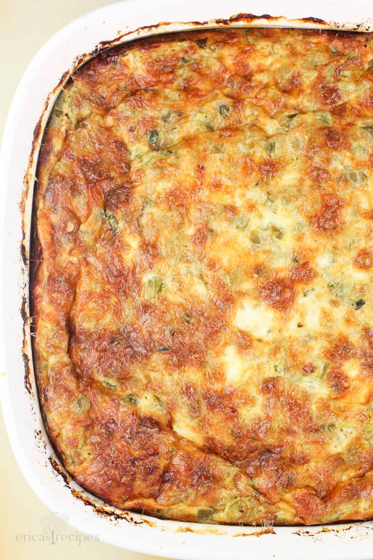 top down view of cooked casserole