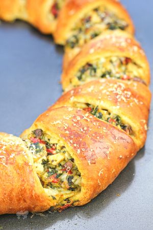 crescent dough ring on bake sheet