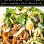 image for pinterest with text overlay whiskey pulled pork and waffles