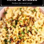 image for pinterest with text overlay recipe title Cottage Cheese Mac and Cheese