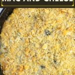 image for pinterest with text overlay recipe title Poblano Mac and Cheese
