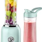 smoothie blender filled with fruit