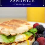 image for pinterest with text overlay recipe title Leftover Taco Meat Breakfast Sandwich