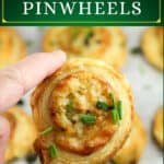 image for pinterest sharing with text overlay recipe title pesto puff pastry pinwheels