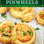 image for pinterest sharing with text overlay recipe title pesto puff pastry pinwheels