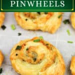 image for pinterest sharing with text overlay recipe title pesto puff pastry pinwheels