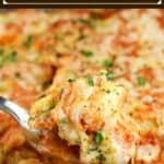 image for pinterest with text overlay recipe title Cajun Shrimp and Crab Stuffed Shells in Vodka Sauce