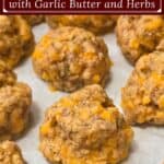 image for pinterest with text overlay Red Lobster sausage balls