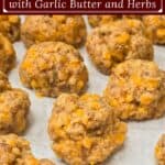 image for pinterest with text overlay Red Lobster sausage balls