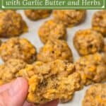 image for pinterest with text overlay Red Lobster sausage balls