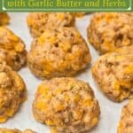 image for pinterest with text overlay Red Lobster sausage balls