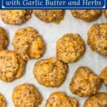 image for pinterest with text overlay Red Lobster sausage balls